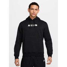 Nike HJ0606-010 U Nsw Club Hdy Po Bb Gn Siyah Kapüşon Yaka Normal Kalıp Baskılı Erkek Sweatshirt