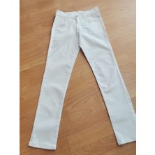 Unısex  Pantolon Kız / Erkek Çocuk Beli Ayarlanabilir Lastikli  Beyaz Keten Pantolon