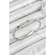 Pirinç Zirkon Taşlı Kalp Model Gümüş Renk Yaylı Kadın Bileklik