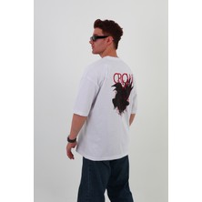 Mantova Crow-Oversize Tişört | Sırt Baskılı – Minimal Göğüs Desenli Unisex Tshirt