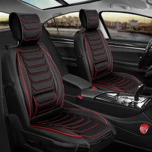 Castor Oto  Bmw 5 Serisi 518 Uyumlu Lüx Deri Oto Koltuk Kılıfı Ön Arka Takım Kemer Serisi Siyah Kırmızı