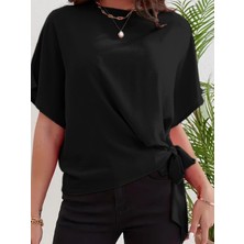 Arben Boutique Kadın Kısa Kollu Bisiklet Yaka Yandan Bağlamalı Aerobin Bluz