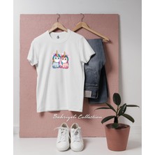Oversize Cartoon Unicorns Couples  Tasarımlı Unisex T-Shirt