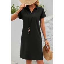 Gökyüzü Moda Kadın Kısa Kollu V Yakalı Bürümcük Elbise