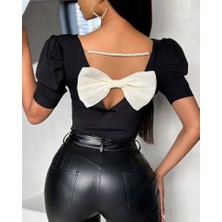 Arben Boutique Kadın Kısa Kollu Sırt Inci ve Kurdela Detay Karpuz Kol Yerli Krep Bluz. 109 Adet Standart Beden Gerisi 3 Beden