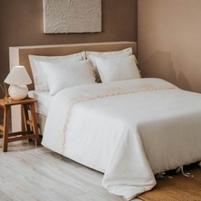 Ecocotton Amanda Çift Kişilik Nevresim Takımı  Organik Pamuk Keten Dantelli Krem 200X220 cm