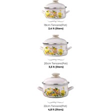Bonera Emaye 6 Parça Krem Set Emaye Kapakli  - Li̇mon Dekor