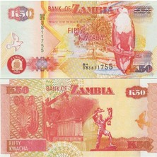 Banknoting Zambiya 50 Kwacha 2007 Eski Tarihli. Çil Kondisyon.