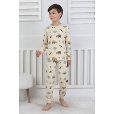 Isob Bej Safari Desenli %100 Pamuk Erkek Çocuk Pijama Takımı 3-8 Yaş 51301-B