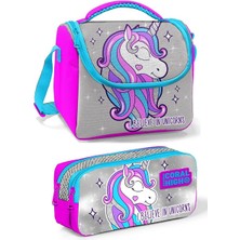 Coral High Pembe Mavi Unicorn Kız Çocuk Beslenme Çantası Seti