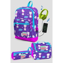 Coral High Mor Kedi Desenli Okul Çanta Seti - Kız Çocuk