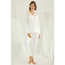 Monamise 18201 Kadın Ekru Pijama Takım