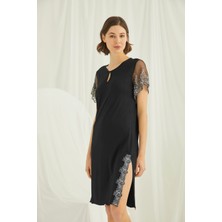 Monamise 19194 Kadın Siyah Kısa Kollu Gecelik