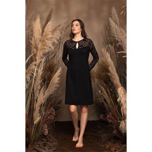 Monamise 20120 Kadın Siyah Uzun Kollu Gecelik