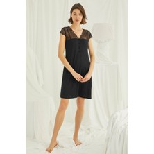 Monamise Kadın Siyah Kısa Kollu Gecelik 18427