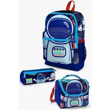 Coral High Kids Saks Mavi Astronot Desenli 3’lü Okul Çanta Seti - Erkek Çocuk