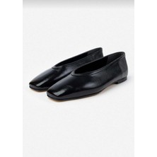 Soft Kırışık Mat Vegan Deri Küt Burun Düz Taban Kadın Babet