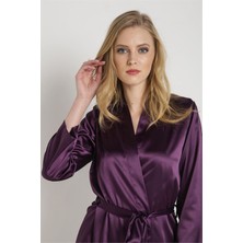 Magic Form 30427 Kadın Mürdüm Düz Saten Kumaşlı Bride Sabahlık