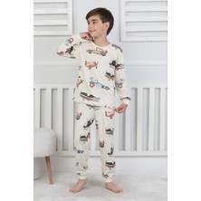 Isob Bej Uçak Desenli %100 Pamuk Erkek Çocuk Pijama Takımı 3-8 Yaş 51303-B