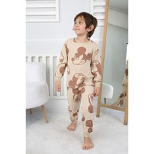 Isob Bej Mickey Mause Desenli %100 Pamuk Erkek Çocuk Pijama Takımı 3-8 Yaş 31233-B