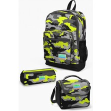 Coral High Kids Siyah Gri Kamuflaj Desenli 3’lü Okul Çanta Seti