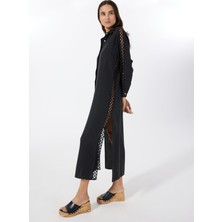 Mr. Mood Gömlek Yaka Siyah Uzun Kadın Elbise Mrs Bıanca