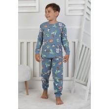 Isob Mavi Minec Desenli %100 Pamuk Erkek Çocuk Pijama Takımı 3-8 Yaş 51305-M