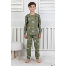 Isob Yeşil Safari Desenli %100 Pamuk Erkek Çocuk Pijama Takımı 3-8 Yaş 51301-Y