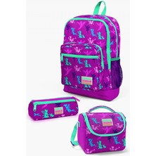 Coral High Kids Koyu Pembe Su Yeşili Peri Desenli 3’lü Okul Çanta Seti