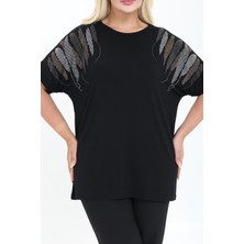 Bambu Bluz Yarasa Kol Taş Detaylı M-6xl