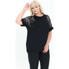 Bambu Bluz Yarasa Kol Taş Detaylı M-6xl