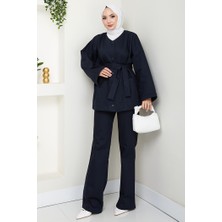 Kemerli Ceket Pantolon Gabardin Takım 1557 - Lacivert