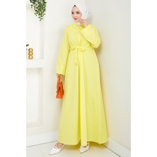 Renda Belden Bağlamalı Elbise 1467 - Sarı