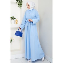 Renda Belden Bağlamalı Elbise 1467 - Bebe Mavisi