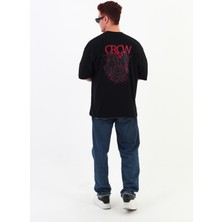 Mantova Crow-Oversize Tişört | Sırt Baskılı – Minimal Göğüs Desenli Unisex Tshirt
