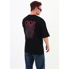 Mantova Crow-Oversize Tişört | Sırt Baskılı – Minimal Göğüs Desenli Unisex Tshirt