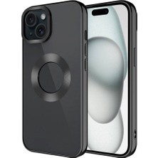 iPhone 15 Plus Uyumlu Tek Kamera Çerçeveli Logo Gösteren Iktk Omega Kapak-Siyah