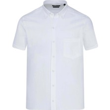 Beyaz Comfort Fit 100% Pamuk Düğmeli Yaka Kısa Kollu Casual Gömlek