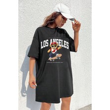Pamuk Penye 84CM Siyah Losangeles Baskılı Elbise
