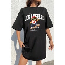 Pamuk Penye 84CM Siyah Losangeles Baskılı Elbise