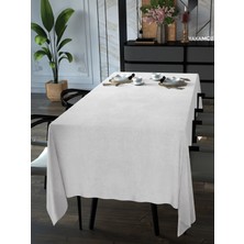 YAKAMOZ Beyaz Renk Kadife Dokulu Masa Örtüsü  Dertsiz Velvet Touch Serisi