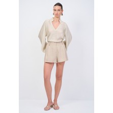 adL Moda Tutkusu Pileli Keten Şort