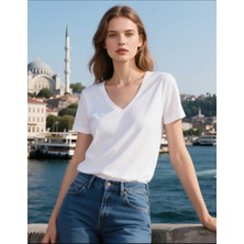 2li Kadın V Yaka T-Shirt Günlük Rahat Tişört