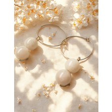 Küre Kesim Aytaşı Doğal Taş Kadın Küpesi - Sallantılı Halka Doğal Taşlı Küpe