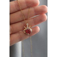 Rubellite Kırmızı Turmalin Zirkon Kolye (çelik kolye)