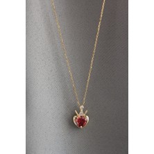 Rubellite Kırmızı Turmalin Zirkon Kolye (çelik kolye)