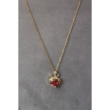 Rubellite Kırmızı Turmalin Zirkon Kolye (çelik kolye)