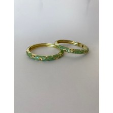 Yeşil Çiçek Desenli Mineli Gold Kelepçe