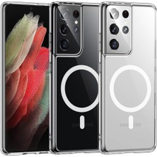 Samsung Galaxy S21 Ultra Uyumlu Kamera Korumalı Magsafe Wireless Şarj Özellikli Şeffaf Silikon Kılıf