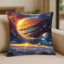 Uzay Dünya Desenli Kırlent Kılıfı – 43X43 Cm, Çift Taraflı, Fermuarlı, Yıkanabilir